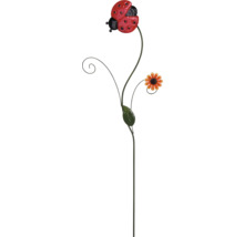 Gartenstecker mit Marienkäfer und Blumen aus Metall