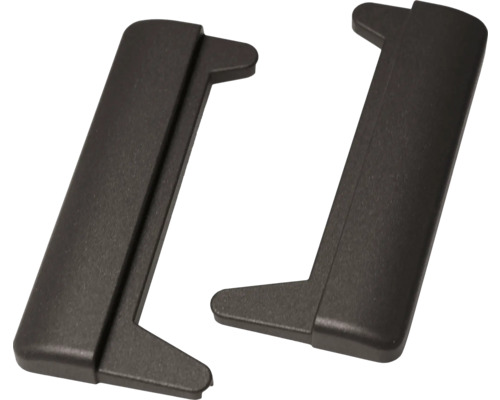 Zwei Möbelverbinder aus Kunststoff