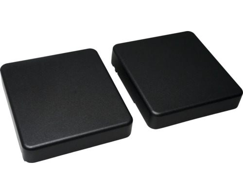 Zwei schwarze quadratische Abdeckungen aus Kunststoff