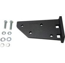 Schwarze Gerätehalterung mit Schrauben, Muttern und Unterlegscheiben