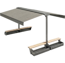 Sitzgruppe mit Markise, Bänken und Pflanzkästen für den Außenbereich