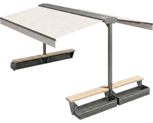 Terrassenpergola mit Sitzbank und Pflanzkästen