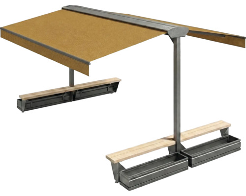 Freistehende Markise mit Sitzgelegenheit und Pflanzkästen für den Außenbereich