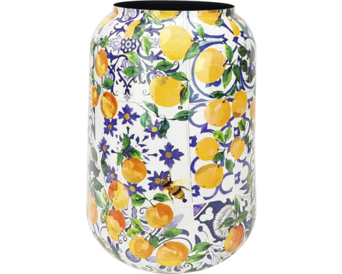 Blumenvase Mandarine Metall Ø 62 cm H 62 cm gelb Dekorative Vase mit Zitronenmuster und Bienenmotiv
