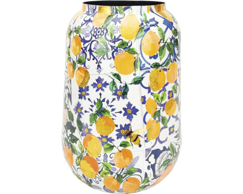 Blumenvase Mandarine Metall Ø 43 cm H 43 cm gelb Dekorative Vase mit Zitronen-, Blumen- und Bienenmuster