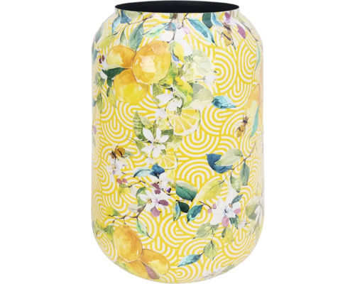 Blumenvase Zitrone 2 Metall Ø 62 cm H 62 cm gelb Dekorative Vase mit Zitronen, Blüten und Bienen Muster