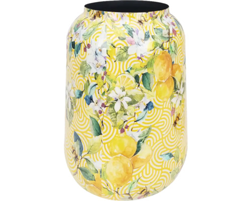 Blumenvase Zitrone 2 Metall Ø 43 cm H 43 cm gelb Vase mit Zitronen- und Blütenmuster