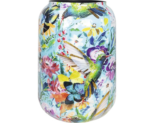 Blumenvase Kolibri Metall Ø 62 cm H 62 cm gelb Blumenvase mit Kolibri- und Schmetterlingsdesign