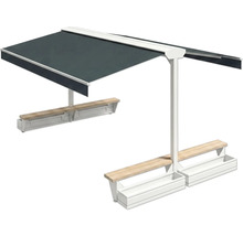 Freistehende Markise mit Sitzbank und Pflanzkasten für den Außenbereich