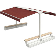 Pergola mit Markise und Sitzbank für den Aussenbereich