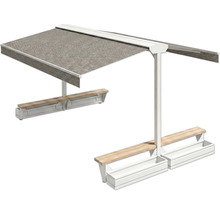 Gartensitzgruppe mit Markise, Bänken und Pflanzkästen