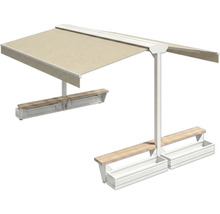 Sonnensegel mit Sitzbank und Pflanzkästen für den Außenbereich