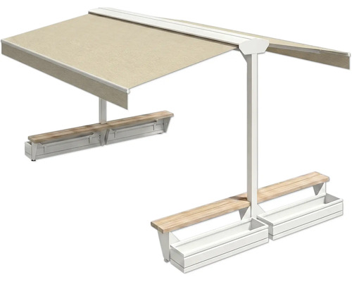 Sonnensegel mit Sitzbank und Pflanzkästen für den Außenbereich