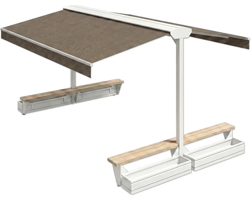 Freistehende Markise mit Sitzbank und Pflanzkästen für den Außenbereich