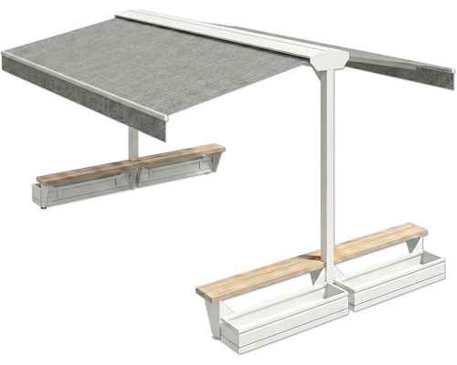 Sitzgruppe mit Markise und Pflanzkästen für den Außenbereich