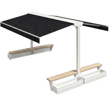 Sitzgruppe mit Sonnenschutzdach und integrierten Pflanzkästen