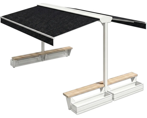 Sitzgruppe mit Sonnenschutzdach und integrierten Pflanzkästen