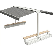 Sitzgruppe mit Sonnenschutz und integrierten Pflanzkästen für den Aussenbereich