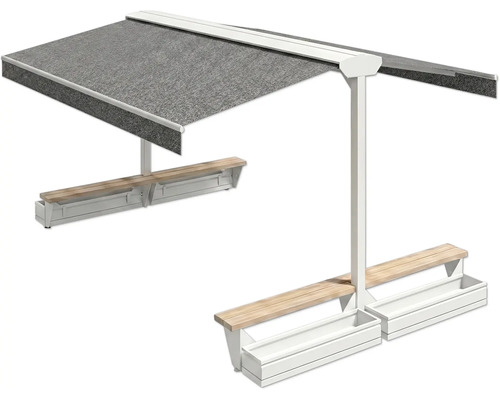 Sitzgruppe mit Sonnenschutz und integrierten Pflanzkästen für den Aussenbereich