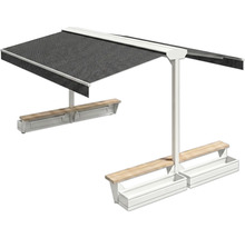 Sonnensegel mit Sitzbank und Pflanzkästen für den Außenbereich