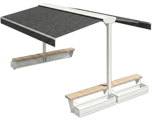 Sonnensegel mit Sitzbank und Pflanzkästen für den Außenbereich