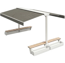 Freistehende Pergola mit Sitzbank und Pflanzkasten