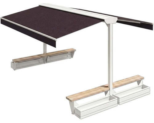 Sonnensegel mit integrierten Bänken und Pflanzkästen für den Außenbereich