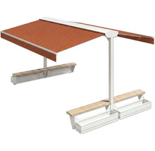 Freistehende Markise mit integrierten Bänken und Pflanzkästen für den Außenbereich