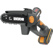 Worx Akku Einhand Astsäge mit 15 Zentimeter Schwertlänge und 20 Volt Akku.