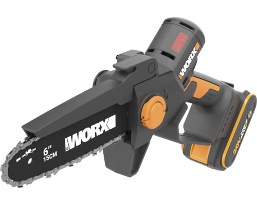 Worx 20 Volt Akku Astsäge mit 15 Zentimeter Schwertlänge und bürstenlosem Motor.