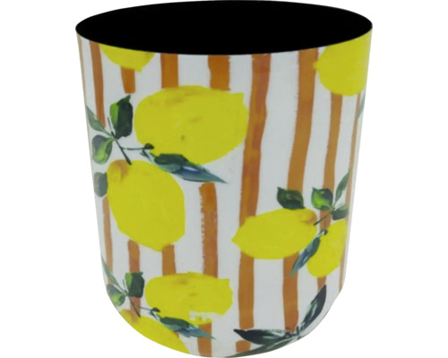 Blumentopf Blumenvase Zitrone Metall 15 x 15 x 16 cm gelb Zitronenmuster Zahnputzbecher