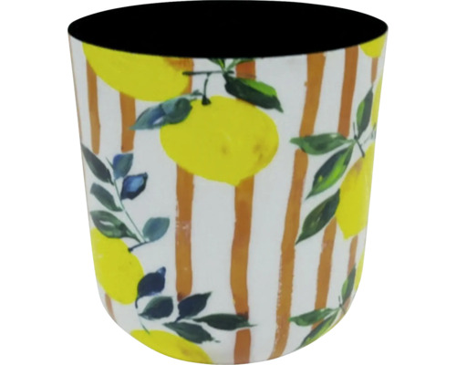 Blumentopf Blumenvase Zitrone Metall 20 x 20 x 22,5 cm gelb Becher mit Zitronenmotiv und Streifen