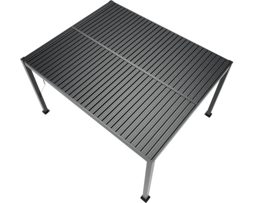 Rechteckiger Gartentisch mit Lamellenstruktur und vier Tischbeinen