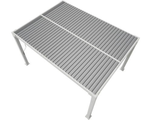 Draufsicht einer weißen Pergola mit Lamellendach für den Außenbereich