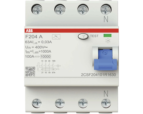 ABB F204A-63/0,03A 63A Fehlerstrom Schutzschalter 30mA 4-polig ABB Fehlerstromschutzschalter F204 A, 63A