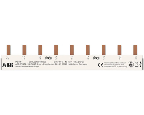 ABB Logo mit Produktinformationen und Warnhinweisen.