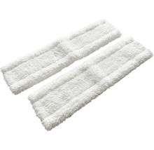 Zwei weiße Mikrofaser-Moppaufsätze für Bodenwischer