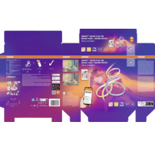 Verpackung für Osram Smart Plus Neon Flex 3 Meter Magic RGB plus warmweiß LED Streifen mit Osram Logo, smarter Steuerung und Dimmfunktion.