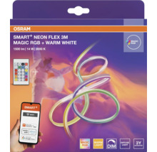 Osram Smart+ Neon Flex LED-Streifen, 3 Meter, Magic RGB und warmweißes Licht, steuerbar per App und Fernbedienung, 1500 Lumen, 14 Watt, dimmbar.