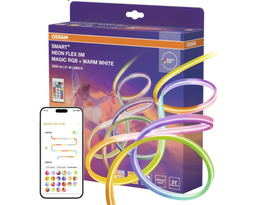 Osram Smart+ Neon Flex 5 Meter LED-Streifen mit Magic RGB und Warmweiß, App- und Fernbedienungssteuerung, diffuses Licht, 3 Jahre Garantie.