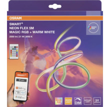OSRAM SMART+ NEON FLEX LED-Streifen 5 Meter, Magic RGB und warmweiß, dimmbar, steuerbar per App oder Fernbedienung.