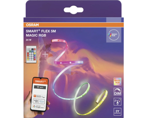 OSRAM SMART+ FLEX 5 Meter MAGIC RGB LED-Streifen, 24 Watt, WiFi-Steuerung per App oder Fernbedienung, dimmbar, Musik-Synchronisation, 3 Jahre Garantie.