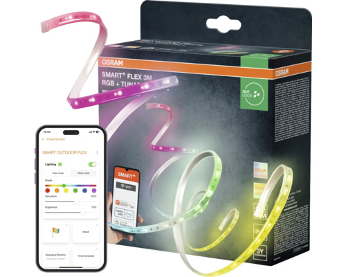 Osram Smart Plus Flex 3 Meter RGB plus Tunable White LED-Streifen für den Außenbereich mit WiFi und Smartphone-Steuerung.