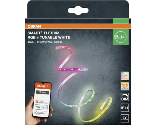 Osram Smart+ Flex LED-Streifen für den Außenbereich, 3 Meter, RGB und einstellbares Weiß, per App steuerbar, dimmbar, IP44.