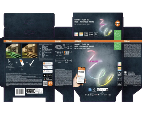 Osram Smart plus Flex 3 Meter RGB plus Tunable White LED Streifen für außen, dimmbar, kompatibel mit Smart Home Apps.