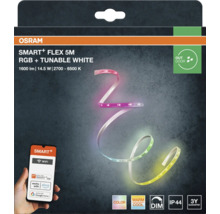 Osram Logo, Smart Plus Flex 5 Meter LED-Streifen für außen, RGB und einstellbares Weiß, 1600 Lumen, WLAN-Steuerung per App, IP44, dimmbar.