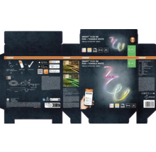 Osram Smart+ Flex 5 Meter LED-Streifen Verpackung, RGB und Tunable White, IP44 Schutzklasse, steuerbar per App und Sprachsteuerung.