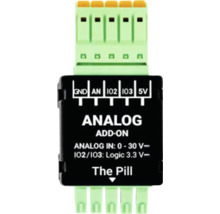 Analog Add-On Modul für das System The Pill mit Anschlussklemmen, 0 bis 30 Volt Analogeingang und 3,3 Volt Logik.