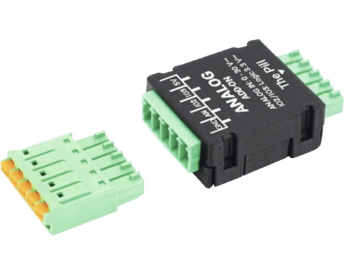 The Pill Analog Add-On Modul mit grünem Steckverbinder für elektronische Steuerungen.