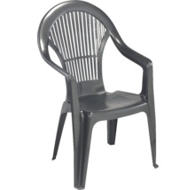 Stapelbarer Gartenstuhl aus Kunststoff mit hoher Rückenlehne in Anthrazit.